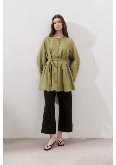 Keten Pensli Tunik Elma Yeşili Elma Yeşili
