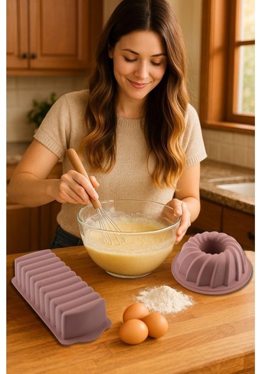 Silicolife 2 Li Silikon Kek Kalıbı Seti, Baton Kek Kalıbı Ve Burgu Kek Kalıbı Seti Yerli Üretim Kahve Kahve