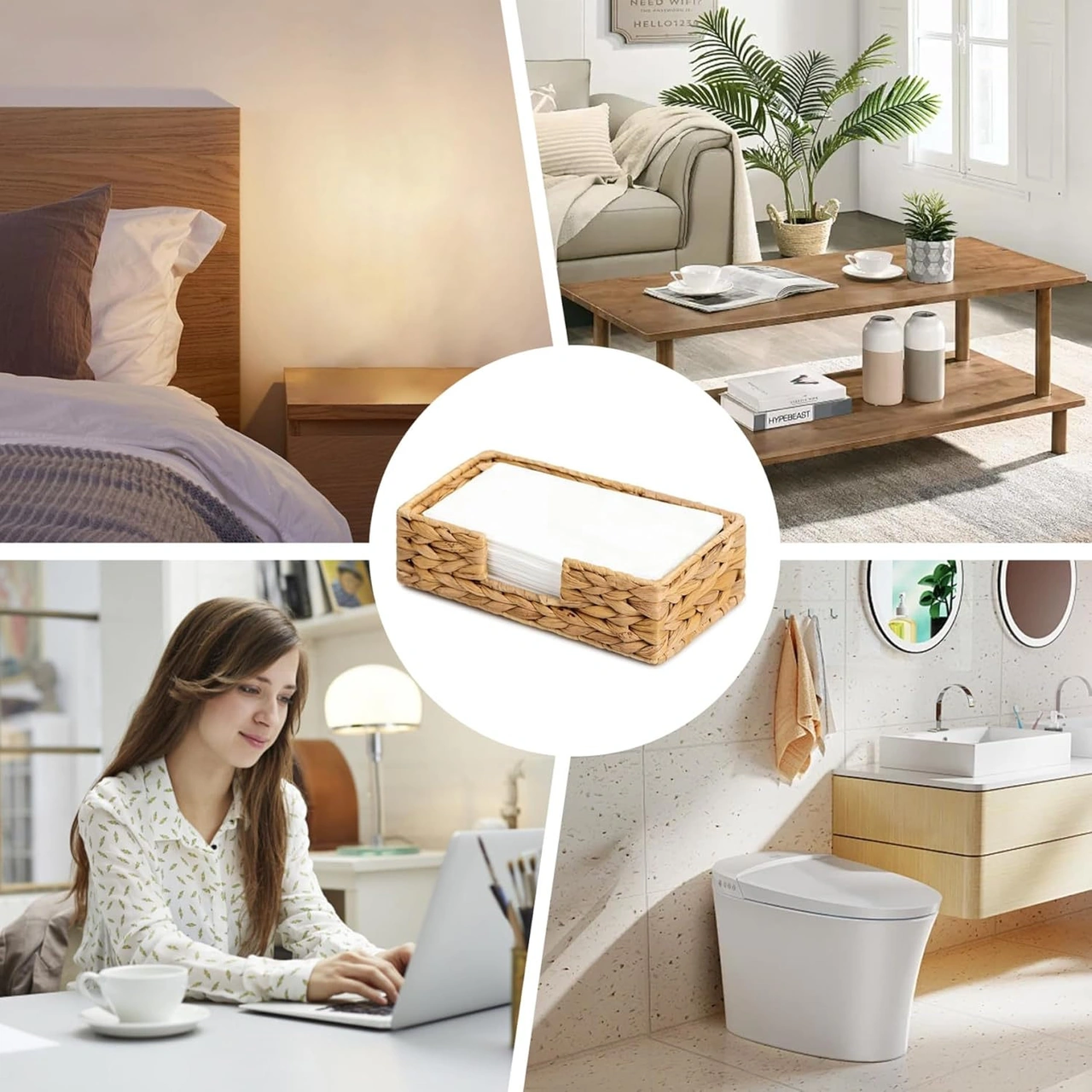 Skycity Doğal Sümbül Yapımı Çöp Sepeti - 24x13x7 Cm Mutfak/banyo Bezi & Küçük Eşya Depolama Sepeti