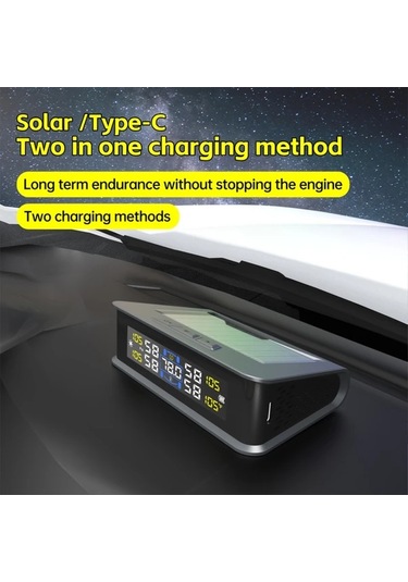 Motion003 Evrensel Araç Kablosuz Siyah Lastik Basınç İzleme Sistemi Güneş Enerjili Type C Şarjlı