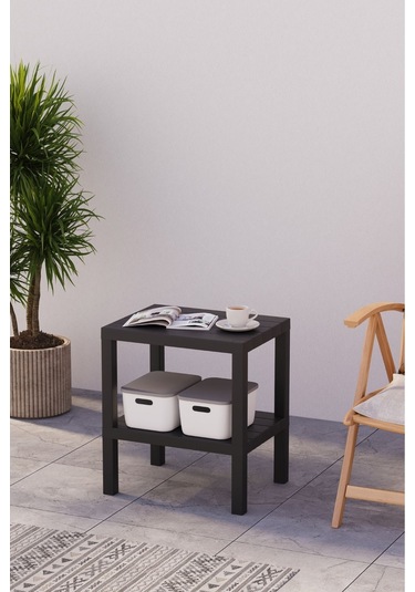 2 Katlı Dikey Raf, Plastik Sehpa, Çiçeklik, Saksılık, Banyo Mutfak Rafı, Siyah Siyah