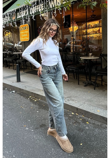 Saks Yarım Balıkçı Şardonlu Fitilli Bluz Beyaz