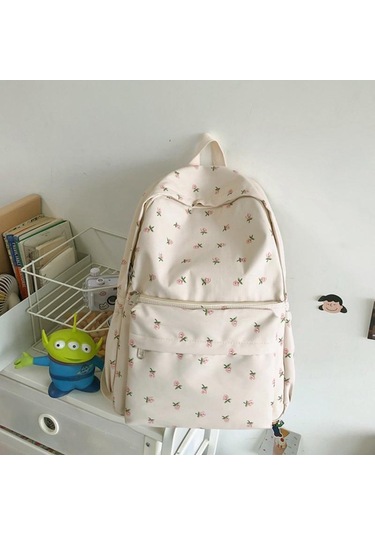 Kadınlar İçin Moda Çiçekli Sırt Çantası Su Geçirmez Sırt Çantası Genç Büyük Kapasiteli Öğrenci Okul Çantası Seyahat Kızlar White Beyaz