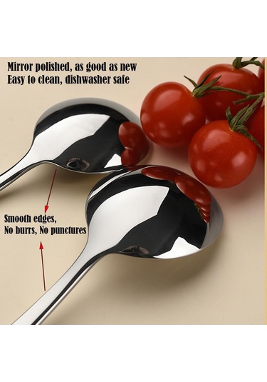 Kosona 18/8 Çelik Kaliteli 4'lü Kore Çorba Kaşığı - Büyük Yuvarlak Uç, Uzun Sap, Tersanesi, Toksiksiz, Korozyona Dayanıklı Gümüş