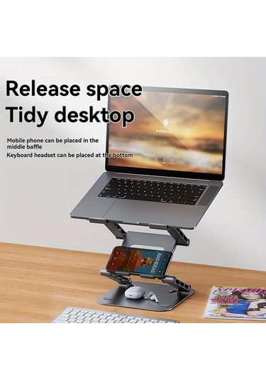 Oldfriend Simli Gri Uc Katmanli Ayarlanabilir Laptop Standi Notebook Desteği Ergonomik Isi Dagilimi Katlanabilir