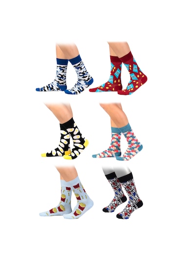 6'lı Organik Pamuklu Dikişsiz Erkek Çok Renkli Desenli Çorap (448387600) Siyah