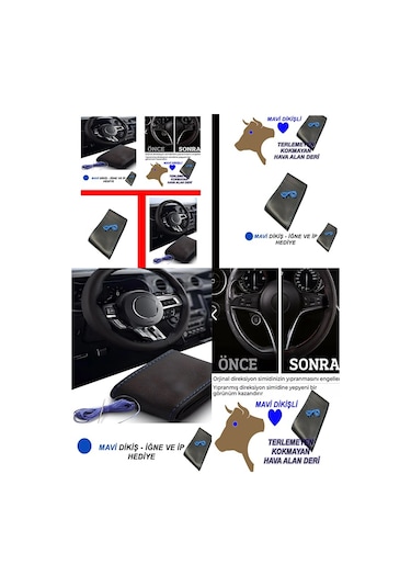 Renault Clio Iı Hb 2002-2008 Sol Deri Direksiyon Kılıfı Dikmeli Mavi Dikişli