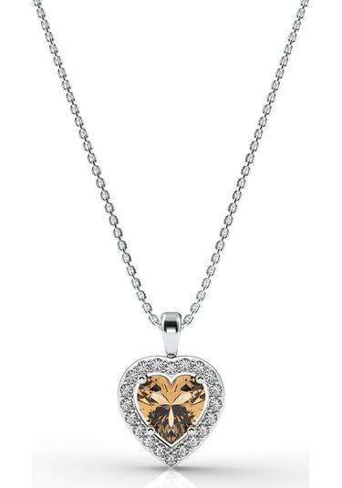 925 Ayar Sitrin Taşlı Rodyum Pırlanta Görünümlü Kalp Gümüş Kolye Rn10312 Gümüş