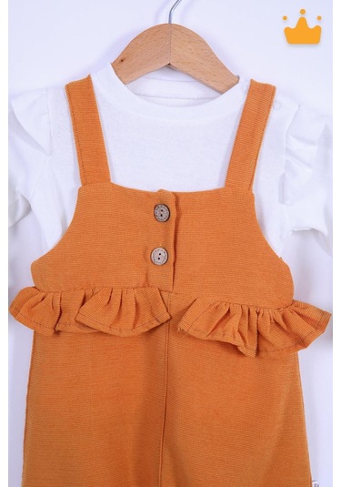 Bayramlık Kız Bebek Çocuk Salopet Badi Takım 2338 Turuncu
