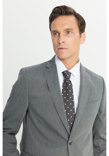 Erkek Grı Slim Fit Dar Kesim Mono Yaka Takım Elbise Gri