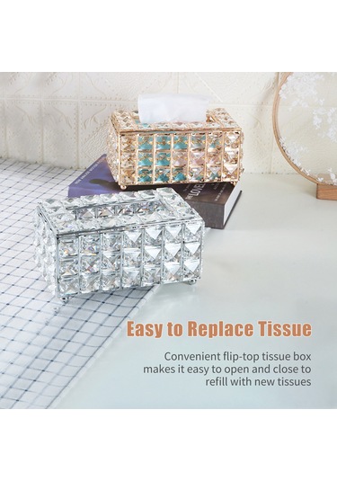Gajeena Gümüş Pembe Kristal Cam Mendil Kutusu, Flip Kapaklı Ev Ofis Dekorasyonlu, Kolay Mendil Değiştirme, Dayanıklı Ve Şık Tasarım