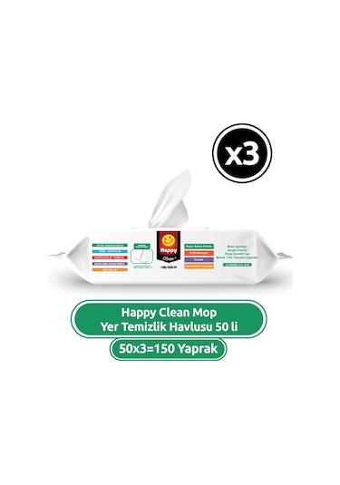 Happy Beyaz Sabun Kokulu Mop Yer Temizlik Havlusu 3 x 50'li