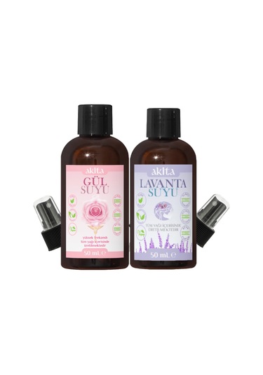 Akita Doğal Mini Gül Suyu ve Lavanta Suyu 50 ML 2 Adet