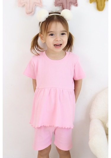 Fırfırlı Şortlu Takım Pembe