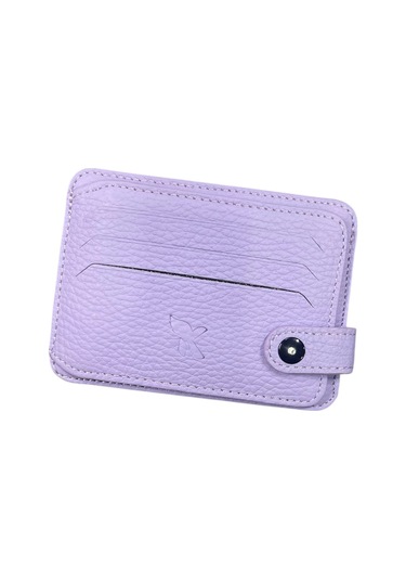 Karali Hakiki Deri Oval Yandan Patlı Lila Cüzdan Kartlık K509-20 Lila