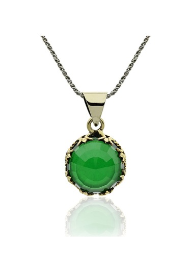 Zümrüt Taşlı Lale Motifli Otantik Gümüş Kadın Kolye