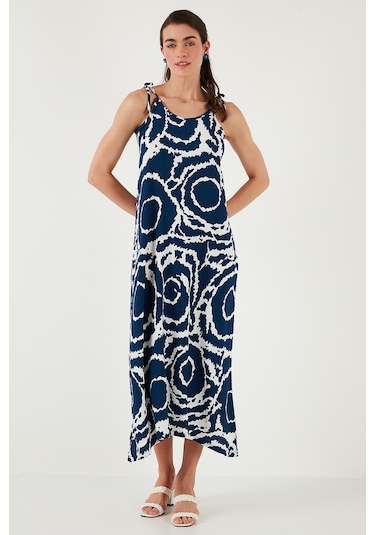 Lela Regular Fit Ip Askılı Uzun Bayan Elbise 5865732 Lacivert