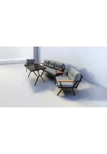 Pimango Pi Locca Bahçe Balkon Mobilyası Gri 3+1+1 Ve Perla Masa Gri