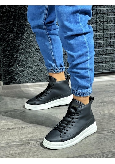 Knack Yüksek Taban Ayakkabı C 030 Siyah Beyaz Taban 001