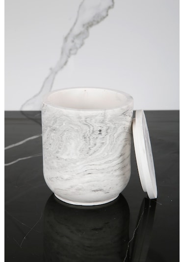 Mermer Desenli Beton Pamukluk Kapaklı Kutu Dekoratif Kutu Siyah Beyaz