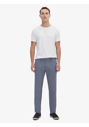 Kip Gri Dokuma Regular Fit Casual Pamuk Karışımlı Pantolon Gri