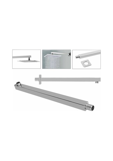 Ranyeek Stainless Steel Duş Genişletme Kolu, 16 İnç Kare, Duvar Takımı, Korozyona Dayanıklı, Kolay Kurulum, Modern Banyo Gümüş