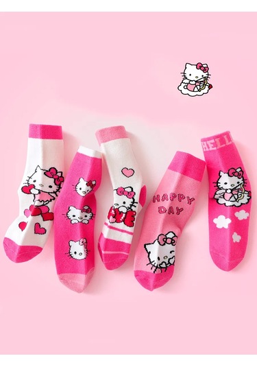 Hello Kitty Çocuk Yüksek Konçlu Hello Kitty Çoraplar 5 Çift 468315366 Pembe