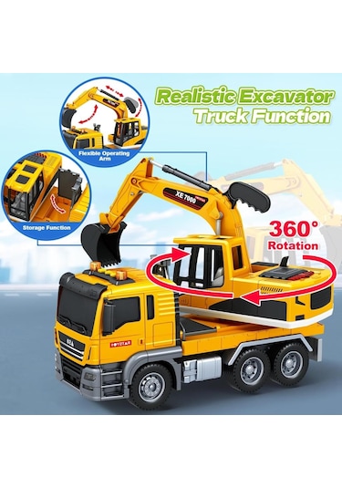 1:12 Sürtmeli Sesli Işıklı 360 Derece Dönebilen Taşıyıcı Oyuncak Ekskavatör
