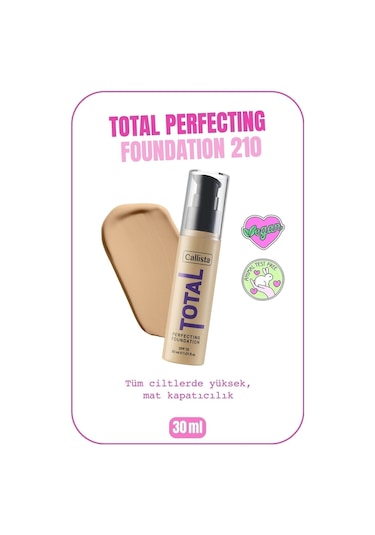 Callista Total Perfecting Spf 15 Yoğun Kapatıcı Mat Bitişli Fondöten - 210 Cashmere Beige - Açık