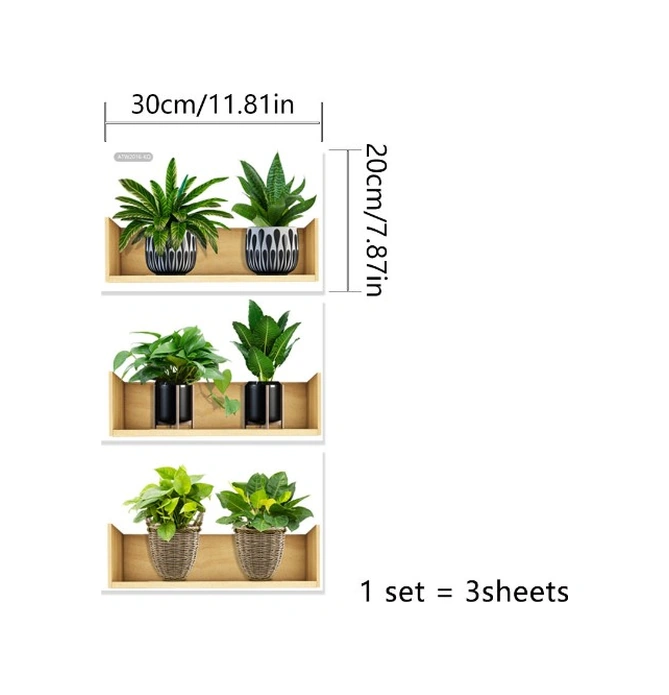 Raflı Bitki Tasarımlı Yapışkanlı Sticker 20 30 Cm 3lü Set 4741 Akçaağaç