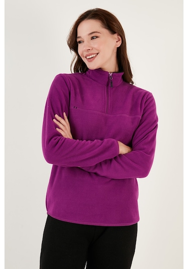 Lela Slim Fit Yumuşak Dokulu Anti-Pilling Tüylenme Yapmayan Yarım Fermuarlı Bayan Polar 5907000 Mor