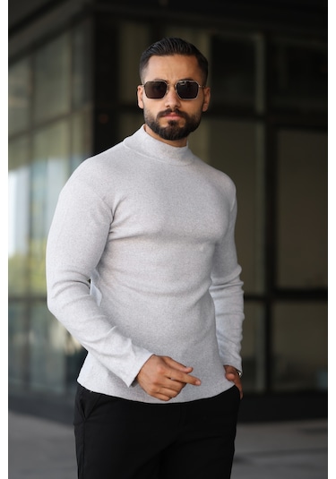 3'lü Paket Yarım Boğazlı Erkek Kazak Siyah - Gri