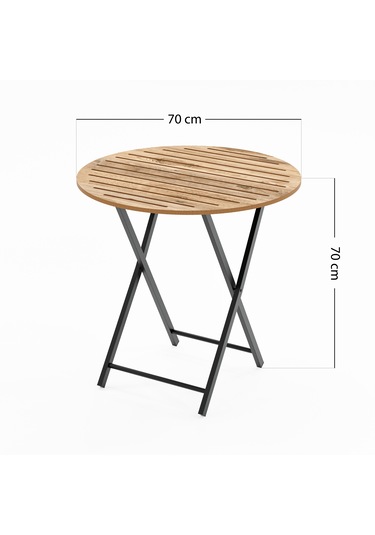 Katlanır 4 Kişilik Yuvarlak Bahçe Masası Bistro Masa 70x70 Çam 15