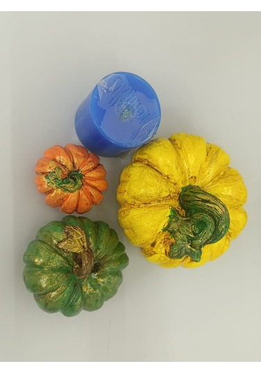 Artepieza Kabak Figürlü Dekor Seti Doğal Masa Süsleri-kabak & Mum Seti-biblo Dekoratif Set B. Boy Sarı 10 cm