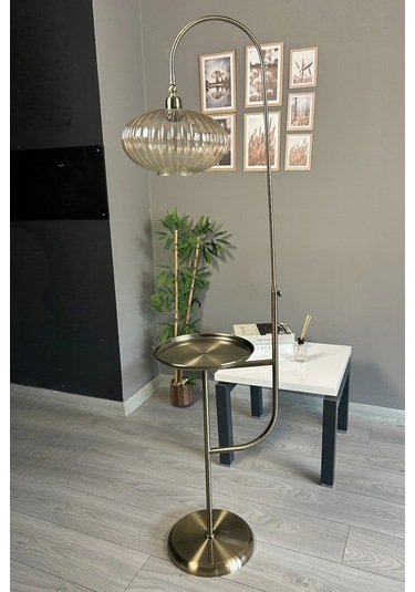 Elegant Bal Cam Eskitme Tepsili Düz Gövde Lambader Hareketli Başlık Metal Oturma Odası Zemin Lambası Natural