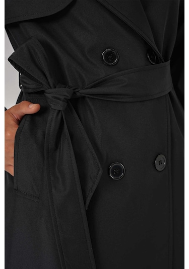 Gabria Kol Düğme Detaylı Trenchcoat Siyah