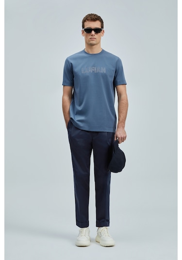 Lufian Thınk Modern Grafik T- Shirt Koyu Mavi Koyu Mavi 111020240100310 Koyu Mavi