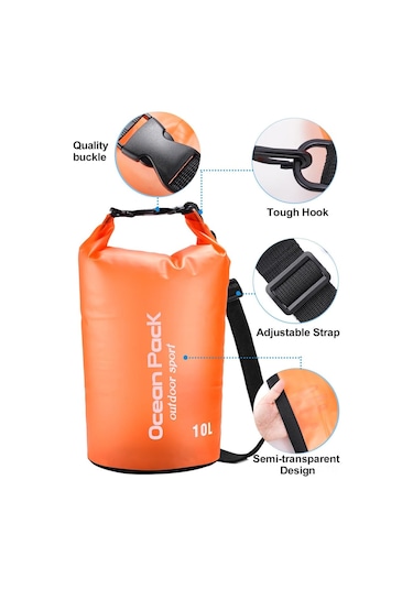 Mufunye 10 Litre Turuncu Su Geçirmez Torba: Telefon Kılıfı Ve Ayarlanabilir Askı İle, Kayak, Kamp, Yürüyüş, Yüzme İçin