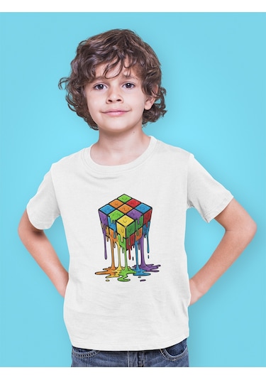 Bumeta Rubik Küp Baskılı Çocuk Tişört 3 Lü Set Beyaz