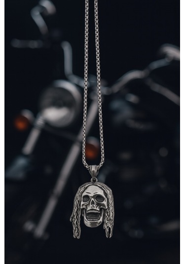 Paslanmaz Çelik Kafatası Rock Tarzı Motorcu Ve Biker Erkek Kolye