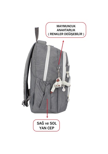 Dada Okul Sırt Çantası Gri Ortaokul Lise Geniş İç Hacim Ortopedik Su Geçirmez Kumaş Gri