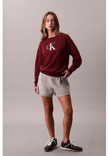 Kadın Monologo Relaxed Fit Büyük Logo Baskılı Sweatshirt - Bordo Renaissance Red