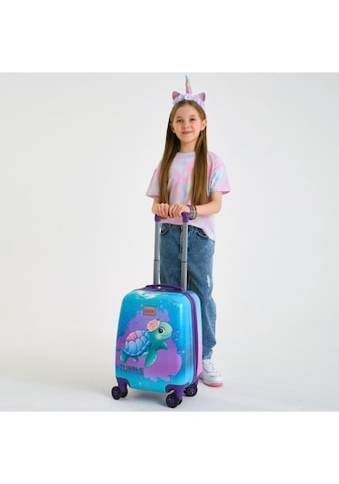 Coral High Kids Açık Pembe Mavi Kaplumbağa Desenli Çocuk Valizi 16724 Pembe - Mavi