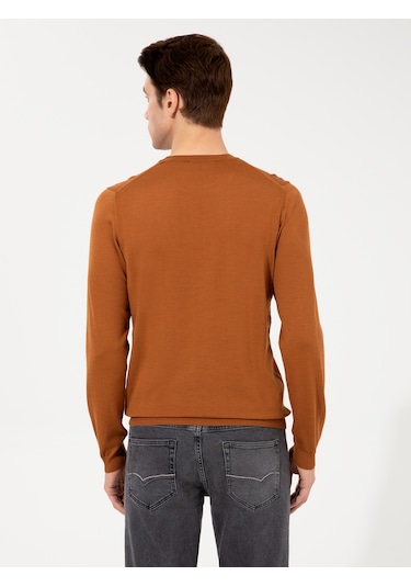 Cacharel Tarçın Slim Fit Bisiklet Yaka Basic Triko Kazak Turuncu