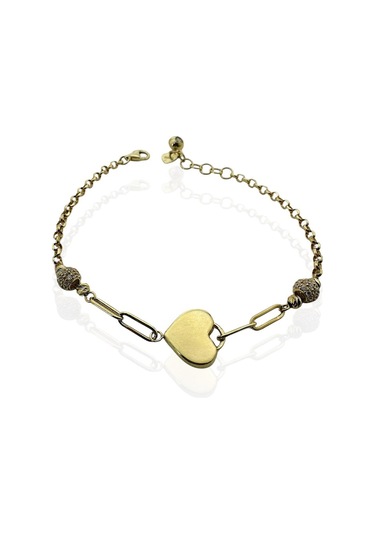 MaGold Üst Kalite İtalyan Zincir Kalpli Borika Taşlı Altın Bileklik Altın - Yeşil