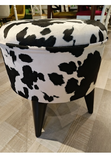 Mercan Mobilya Leopar Desen Bench Puf 43/42 Siyah Ayak Beyaz
