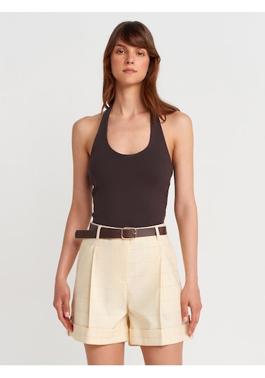 Dilvin 21052 Halter Yaka Top-koyu Kahve Koyu Kahve