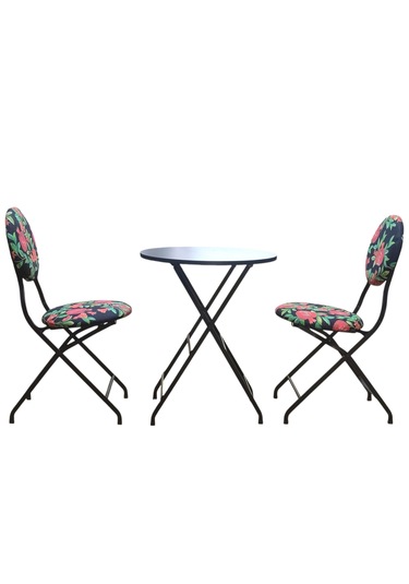 Katlanabilir Nar Desenli Metal Masa Ve Sandalye Takımı - 2 Sanda