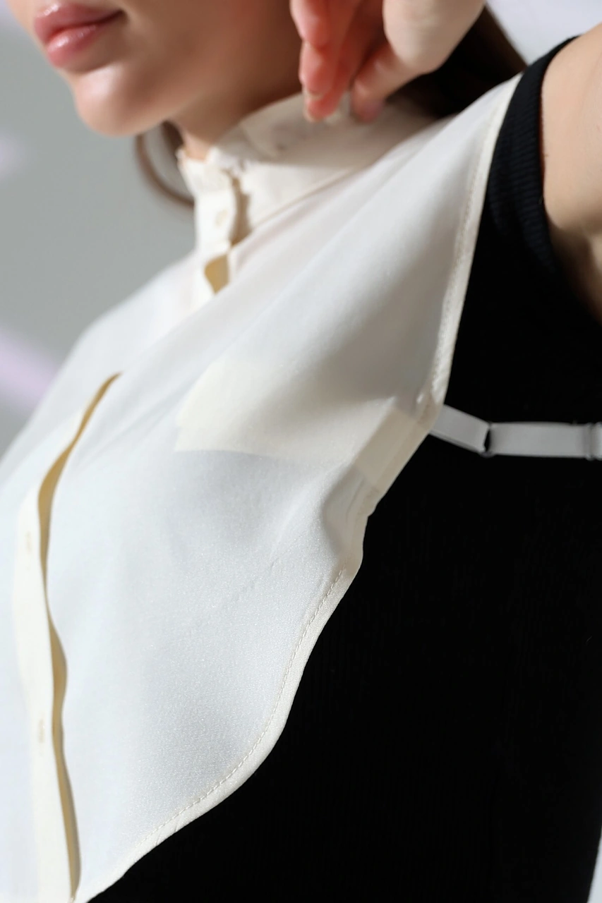 Schık Schık Pamuklu Fırfır Yaka Çıkarılabilir Yarım Gömlek Taş Sckwm24gml02 Taş