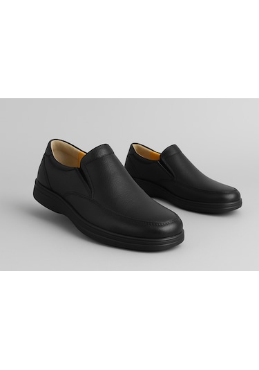 Growish Gr0373 Hakiki Deri Hafif Poli Taban Rahat Günlük Ayak Sağlığına Uygun Erkek Ayakkabı Siyah